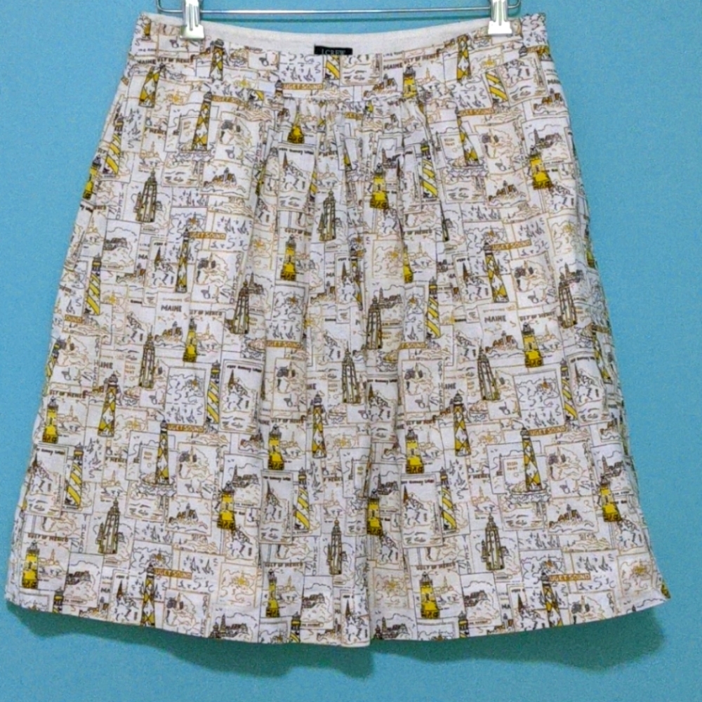 J Crew pleated skirt with lighthouse print